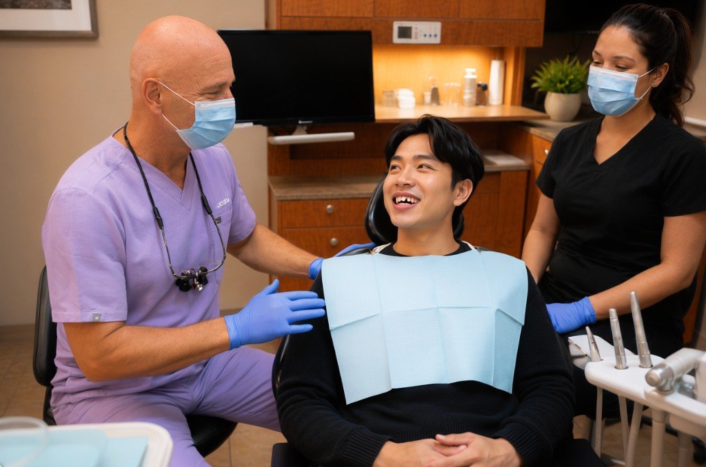 Dental team treating a patient with a knocked-out tooth at Able Family Dental
