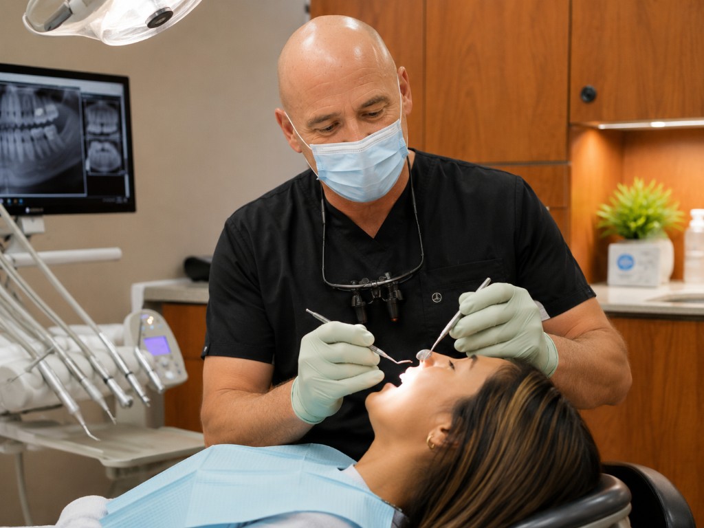 Dentist examining a patient at Able Family Dental